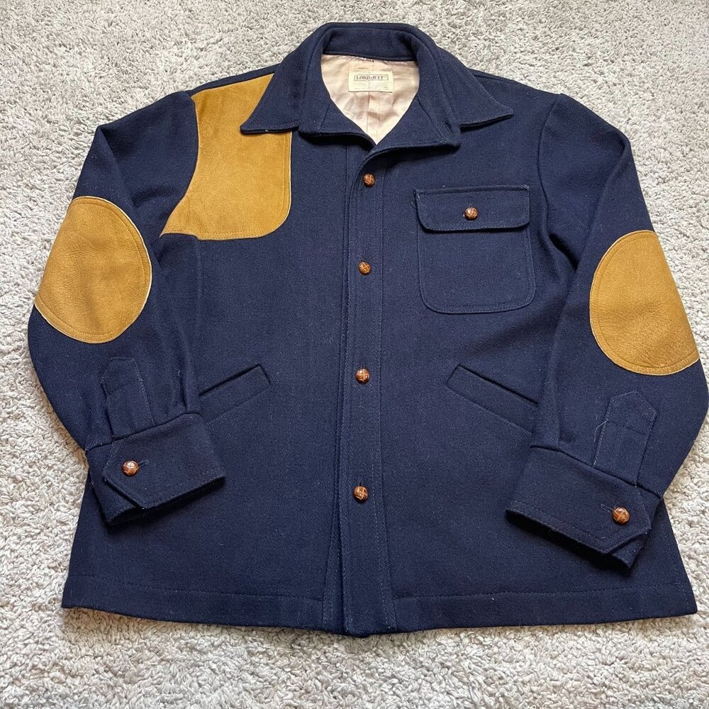 Lord Jeff Vintage Shooting Jacket Wool Heavy Suede Patch Wood Buttons Medium
